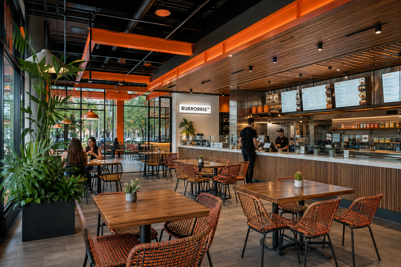 Guests dining inside a Burrorris restaurant